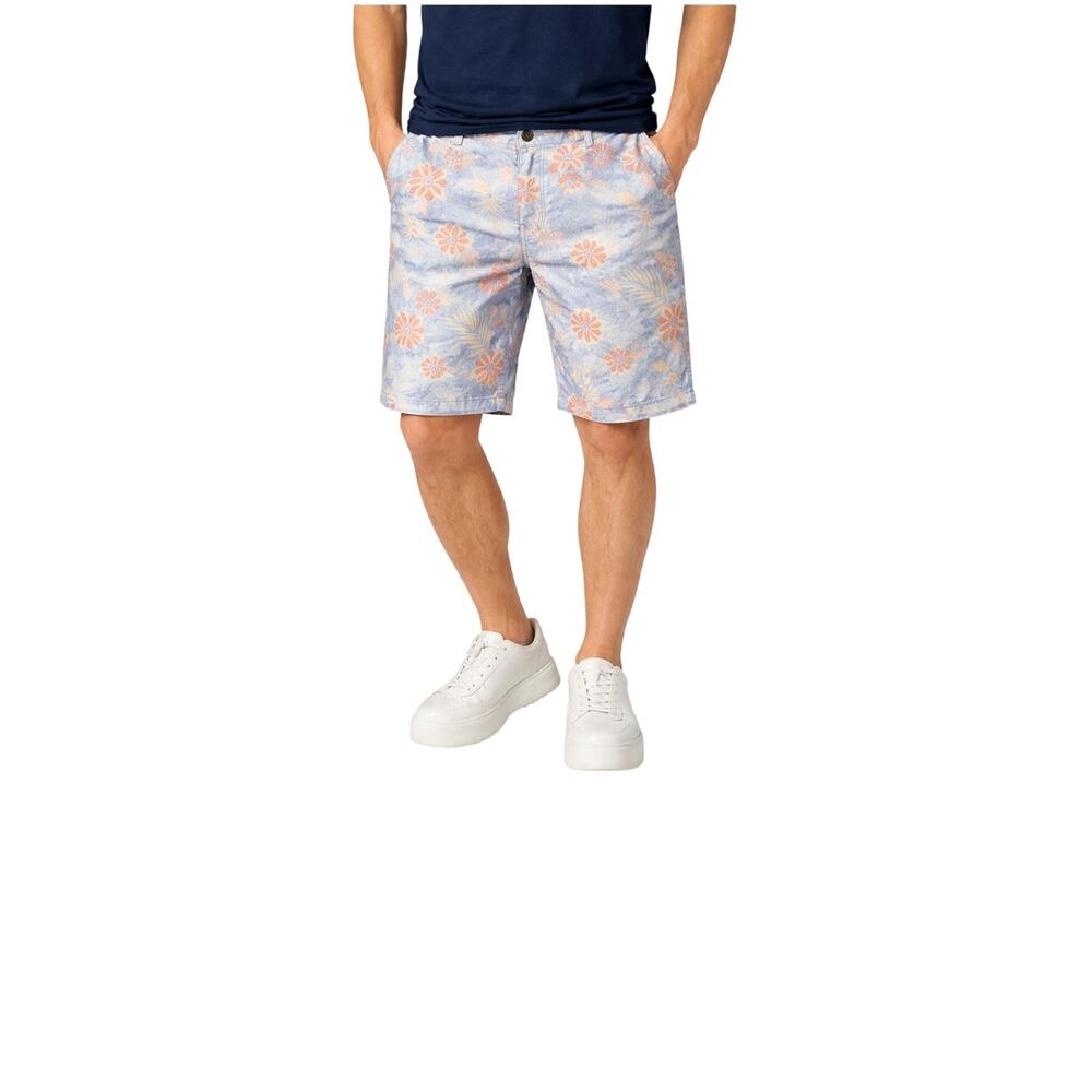 Mens Bermuda Shorts Size 38 Blue Pink Floral Cotton Zip Close Pockets Boho